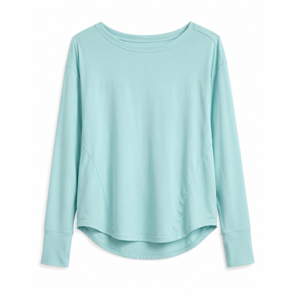 Loovoo Women's Aqua Long Sleeve Athletic Top Thumbholes Zip Pocket Size M